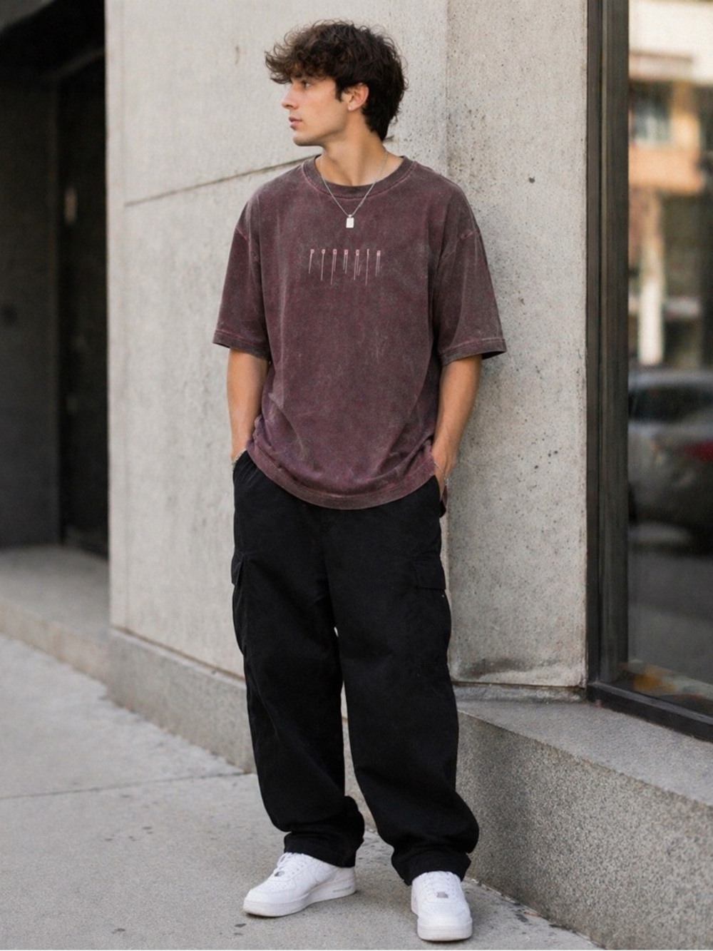 YoungLA Washed Brown/PurpleOversized Tee Acid Wash Streetwear Graphic T-Shirt L